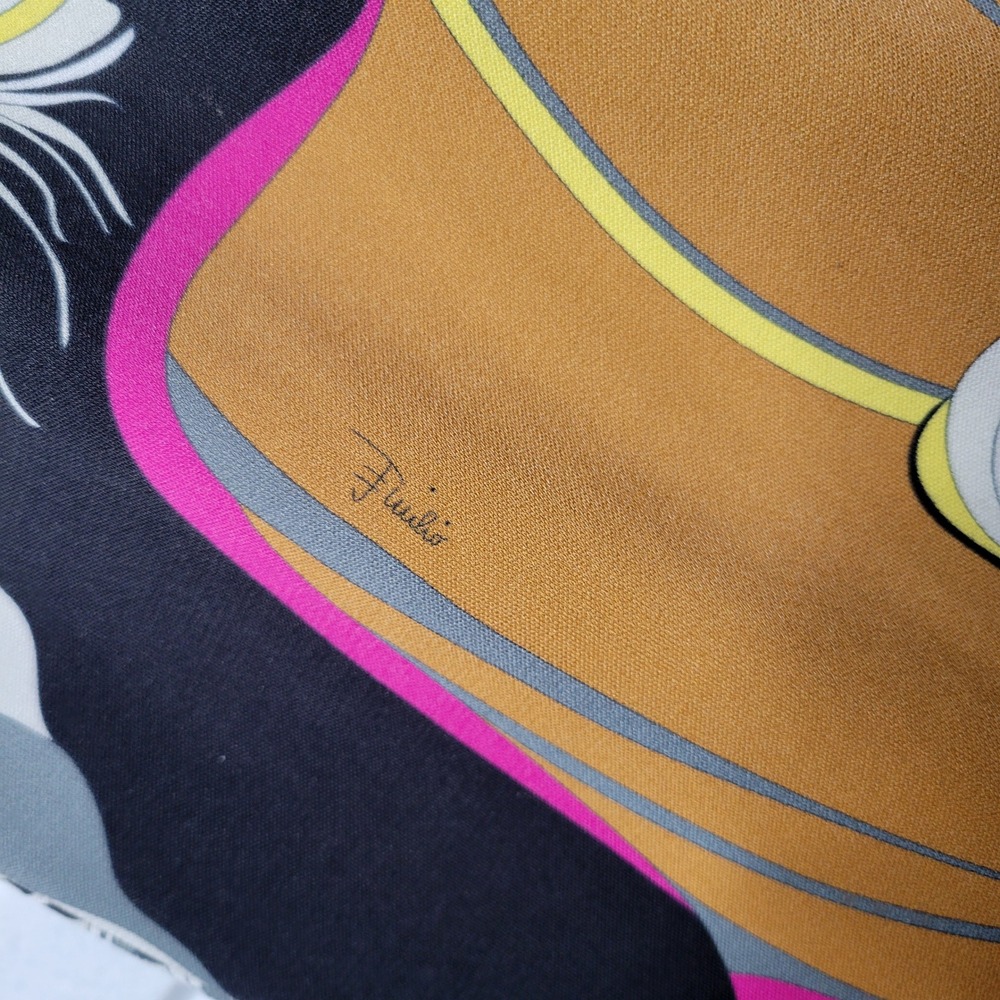 Emilio Pucci Italian Silk Blend Wide Leg Abstract Print Pants Pink Yellow 12 - Picture 11 of 13
